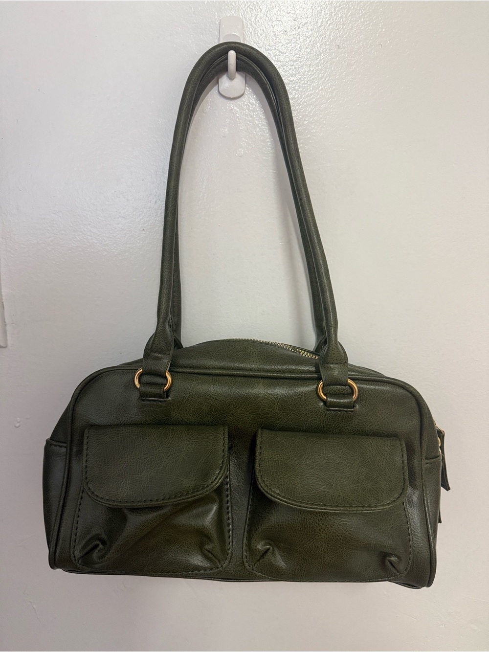 Cider Olive Green Shoulder Bag with Front Flap Pockets